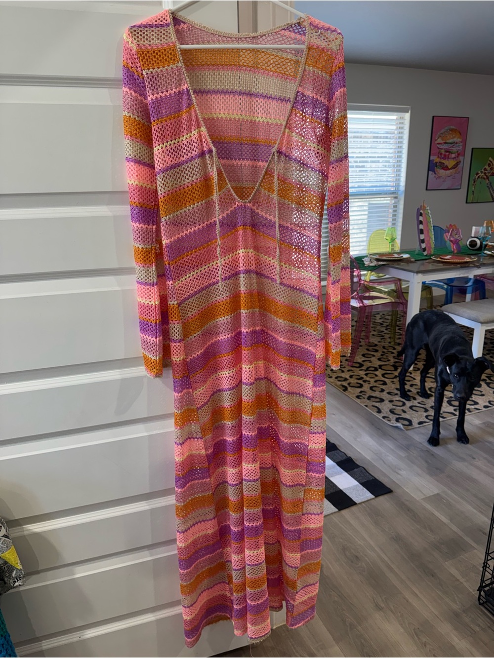 Sleeveless Crochet Stripe Maxi Dress - coverup size M